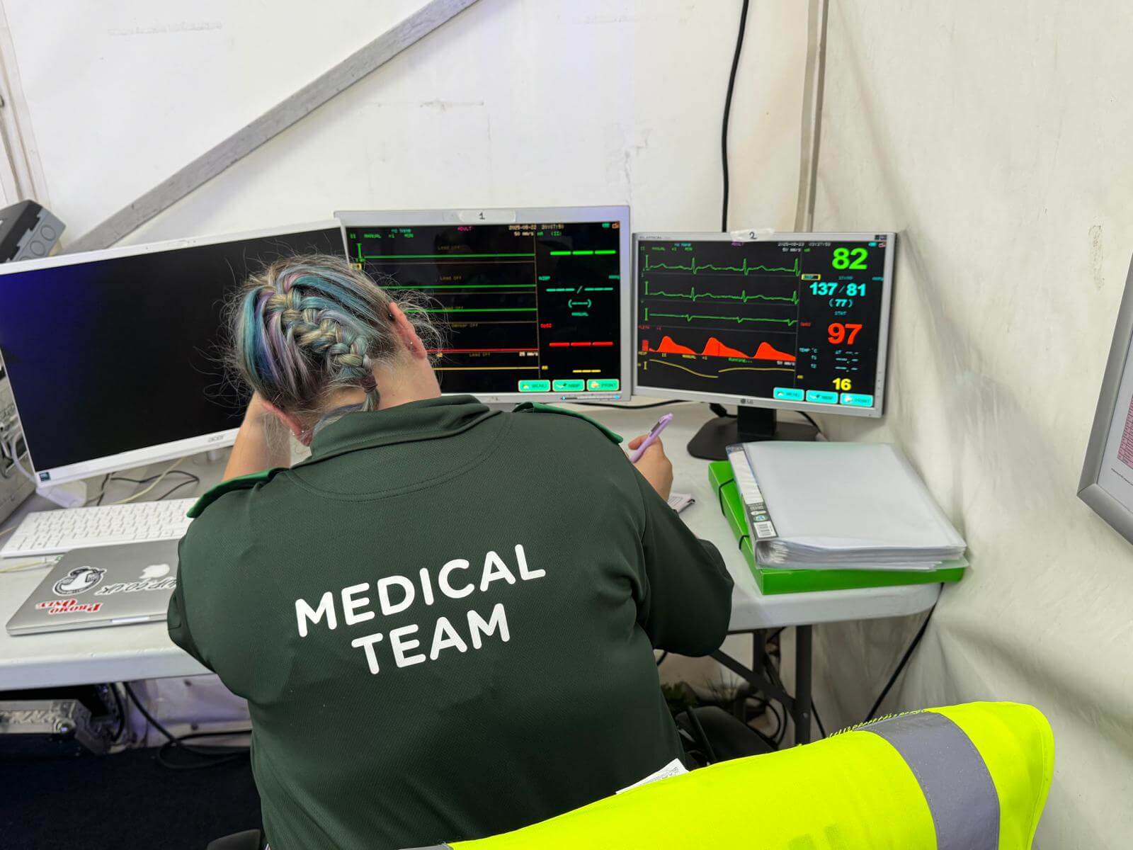 Medical team working inside an event medical control centre